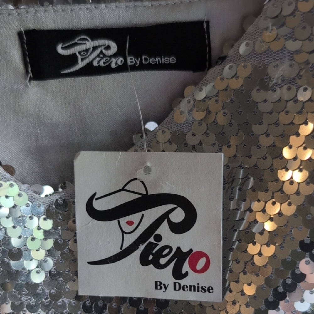 Silver Sequin Camisole with Feather Trim - Picture 2 of 8